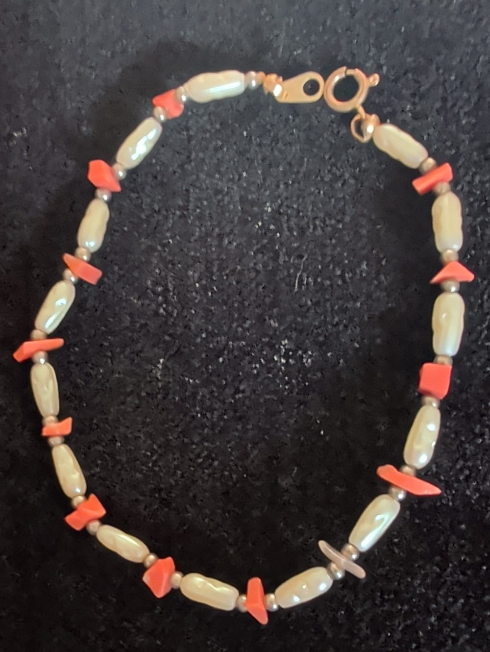 Handmade Pearlescent and Coral Bead Bracelet